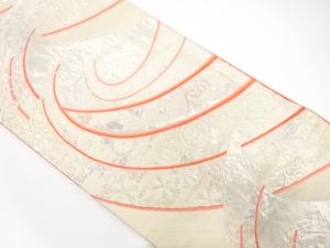 荒波に蝶・花模様織り出し　袋帯